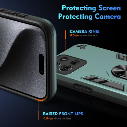 Motorola Moto G75 Shockproof Metal Ring Holder Phone Case with 360 degrees Rotating Kickstand, Ultra Slim Protective Cover, Raised Camera Guard, PC Silicone Armour Shell, Anti-Scratch Back & Edge Protection