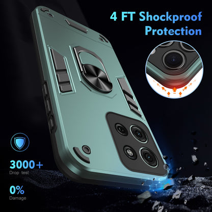 Motorola Moto G75 Shockproof Metal Ring Holder Phone Case with 360 degrees Rotating Kickstand, Ultra Slim Protective Cover, Raised Camera Guard, PC Silicone Armour Shell, Anti-Scratch Back & Edge Protection