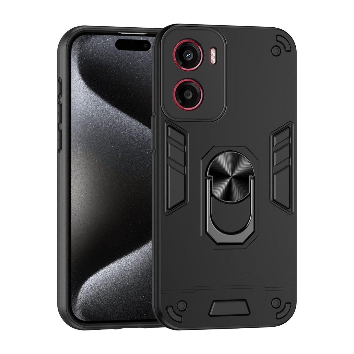 Motorola Moto G05 Shockproof Metal Ring Holder Phone Case with 360 degrees Rotating Kickstand, Ultra Slim Protective Cover, Raised Camera Guard, PC Silicone Armour Shell, Anti-Scratch Back & Edge Protection