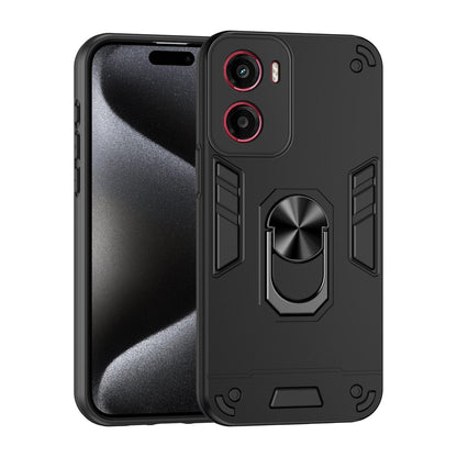 Motorola Moto G05 Shockproof Metal Ring Holder Phone Case with 360 degrees Rotating Kickstand, Ultra Slim Protective Cover, Raised Camera Guard, PC Silicone Armour Shell, Anti-Scratch Back & Edge Protection