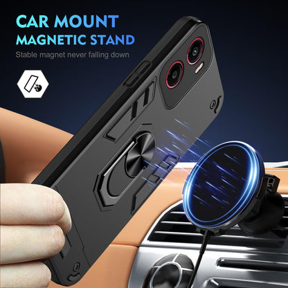Motorola Moto G05 Shockproof Metal Ring Holder Phone Case with 360 degrees Rotating Kickstand, Ultra Slim Protective Cover, Raised Camera Guard, PC Silicone Armour Shell, Anti-Scratch Back & Edge Protection