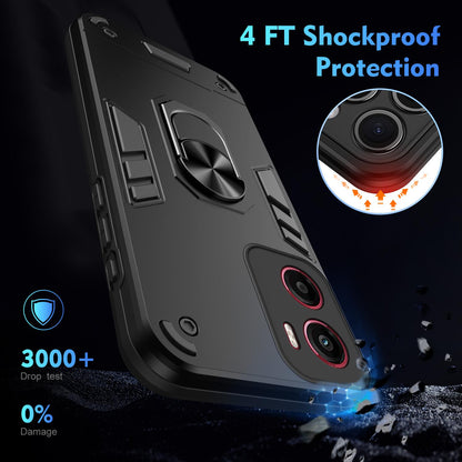 Motorola Moto G05 Shockproof Metal Ring Holder Phone Case with 360 degrees Rotating Kickstand, Ultra Slim Protective Cover, Raised Camera Guard, PC Silicone Armour Shell, Anti-Scratch Back & Edge Protection