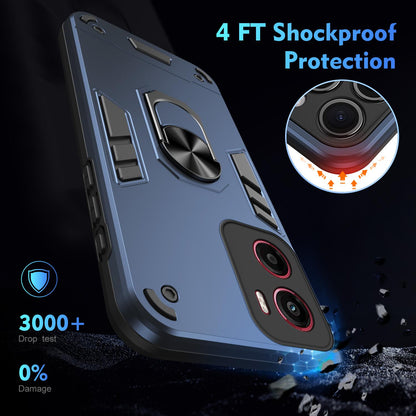 Motorola Moto G05 Shockproof Metal Ring Holder Phone Case with 360 degrees Rotating Kickstand, Ultra Slim Protective Cover, Raised Camera Guard, PC Silicone Armour Shell, Anti-Scratch Back & Edge Protection