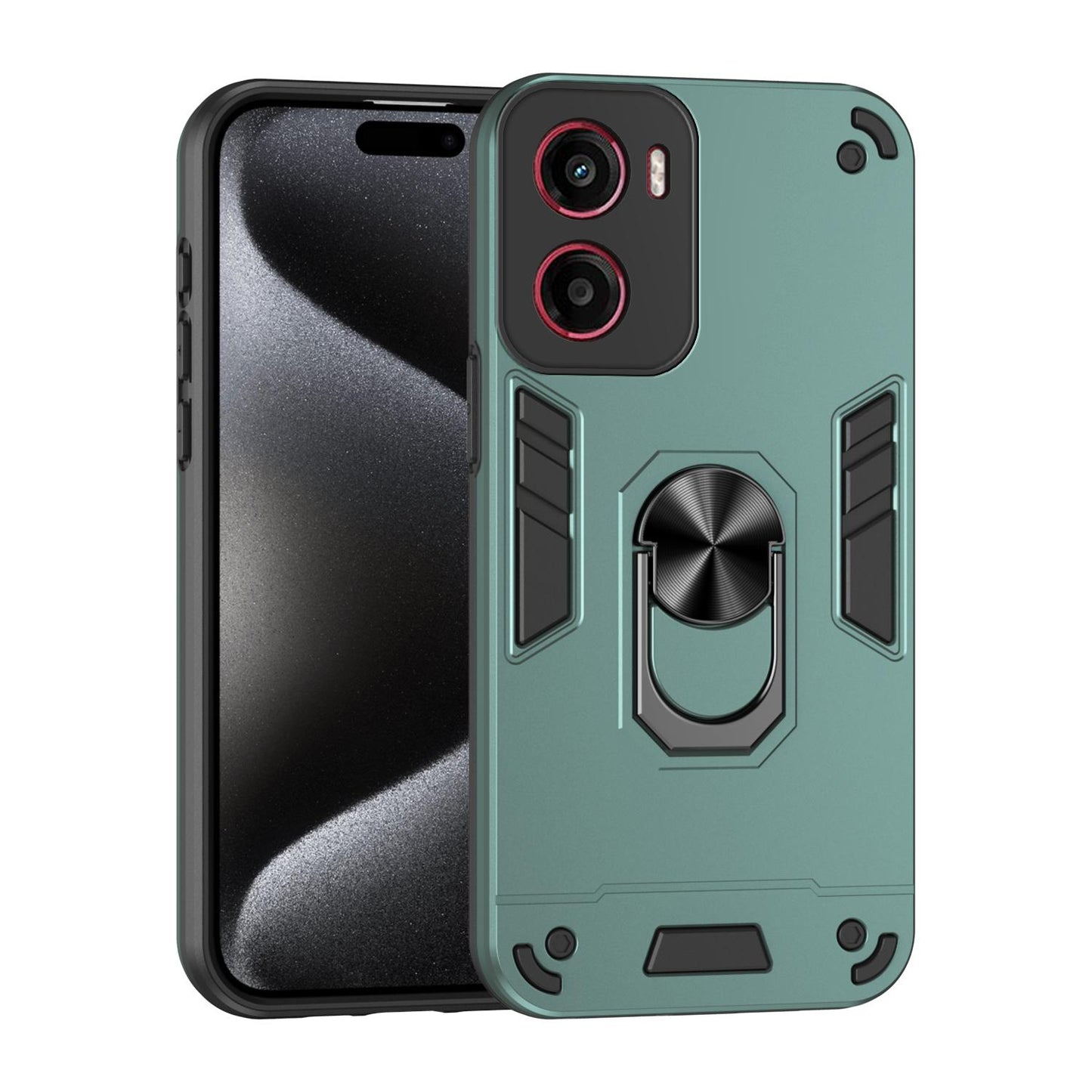 Motorola Moto G05 Shockproof Metal Ring Holder Phone Case with 360 degrees Rotating Kickstand, Ultra Slim Protective Cover, Raised Camera Guard, PC Silicone Armour Shell, Anti-Scratch Back & Edge Protection