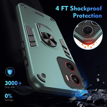 Motorola Moto G05 Shockproof Metal Ring Holder Phone Case with 360 degrees Rotating Kickstand, Ultra Slim Protective Cover, Raised Camera Guard, PC Silicone Armour Shell, Anti-Scratch Back & Edge Protection