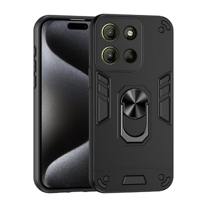 Motorola Moto G15 Shockproof Metal Ring Holder Phone Case with 360 degrees Rotating Kickstand, Ultra Slim Protective Cover, Raised Camera Guard, PC Silicone Armour Shell, Anti-Scratch Back & Edge Protection