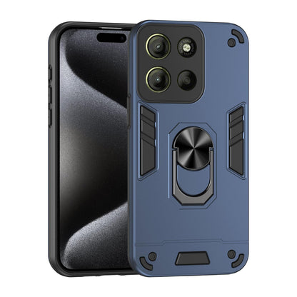 Motorola Moto G15 Shockproof Metal Ring Holder Phone Case with 360 degrees Rotating Kickstand, Ultra Slim Protective Cover, Raised Camera Guard, PC Silicone Armour Shell, Anti-Scratch Back & Edge Protection