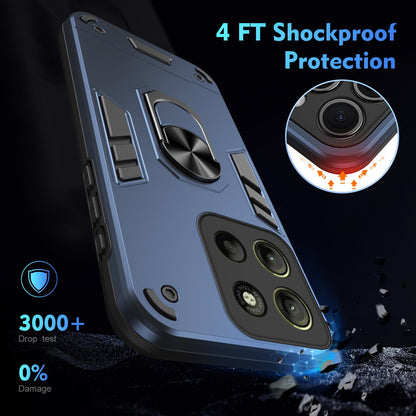 Motorola Moto G15 Shockproof Metal Ring Holder Phone Case with 360 degrees Rotating Kickstand, Ultra Slim Protective Cover, Raised Camera Guard, PC Silicone Armour Shell, Anti-Scratch Back & Edge Protection