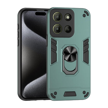 Motorola Moto G15 Shockproof Metal Ring Holder Phone Case with 360 degrees Rotating Kickstand, Ultra Slim Protective Cover, Raised Camera Guard, PC Silicone Armour Shell, Anti-Scratch Back & Edge Protection