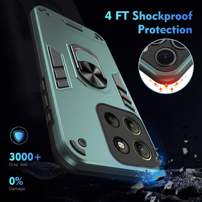 Motorola Moto G15 Shockproof Metal Ring Holder Phone Case with 360 degrees Rotating Kickstand, Ultra Slim Protective Cover, Raised Camera Guard, PC Silicone Armour Shell, Anti-Scratch Back & Edge Protection