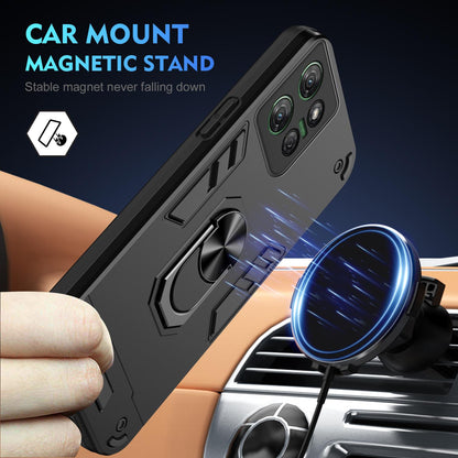 Motorola Moto G Power 2025 Shockproof Metal Ring Holder Phone Case with 360 degrees Rotating Kickstand, Ultra Slim Protective Cover, Raised Camera Guard, PC Silicone Armour Shell, Anti-Scratch Back & Edge Protection