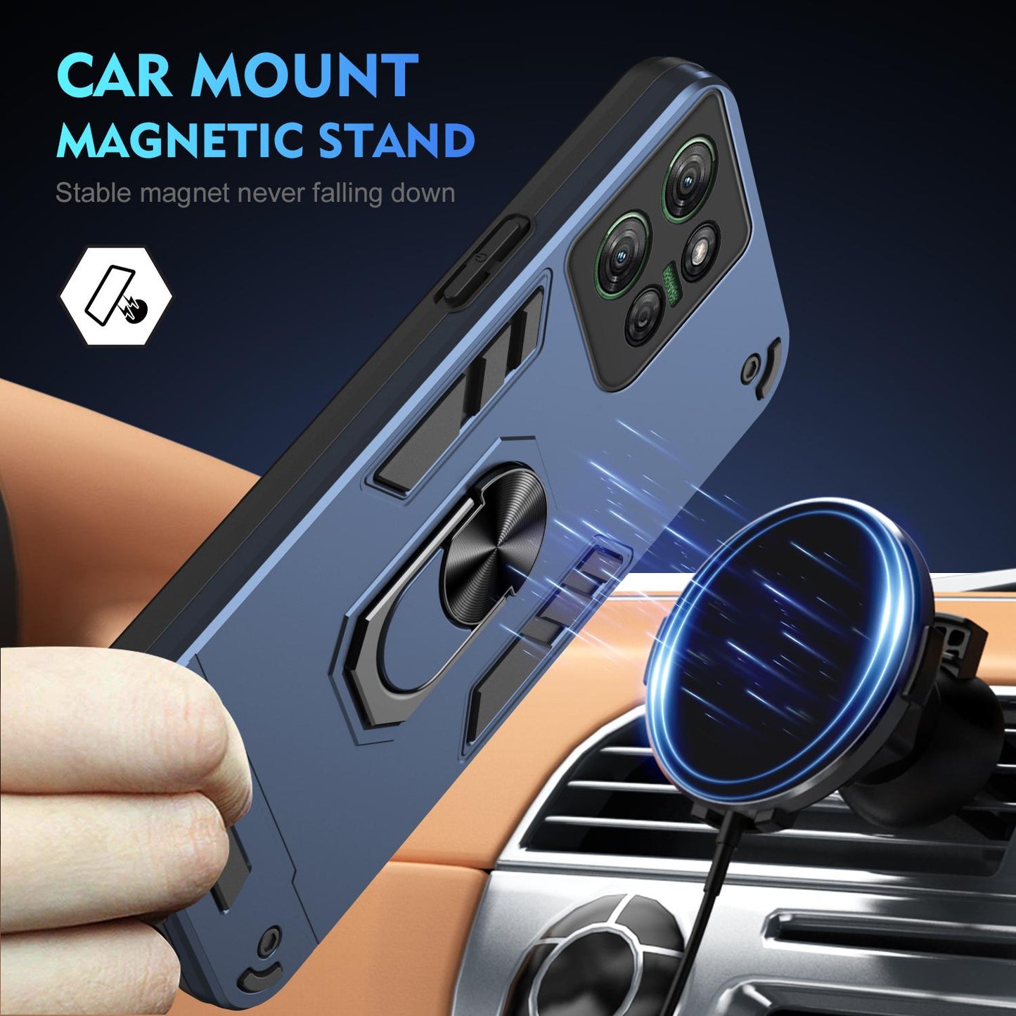 Motorola Moto G Power 2025 Shockproof Metal Ring Holder Phone Case with 360 degrees Rotating Kickstand, Ultra Slim Protective Cover, Raised Camera Guard, PC Silicone Armour Shell, Anti-Scratch Back & Edge Protection