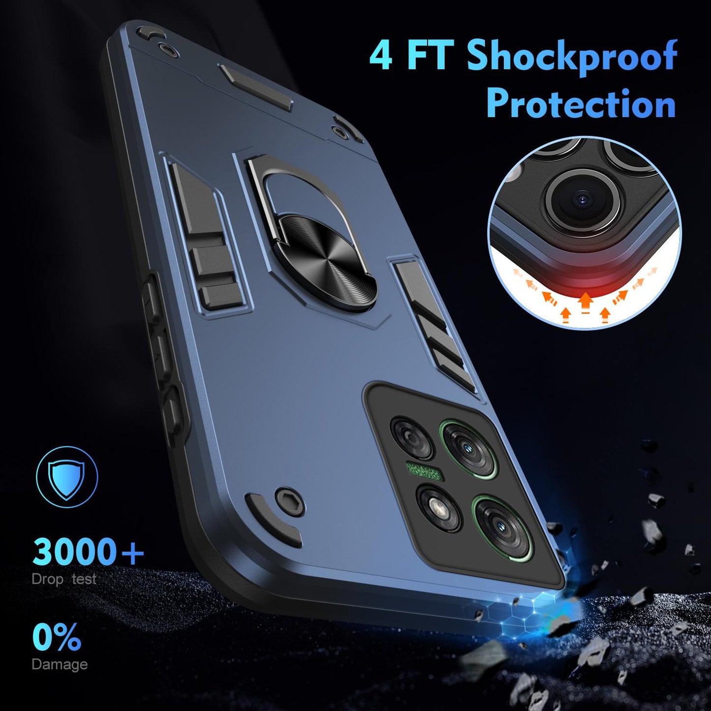 Motorola Moto G Power 2025 Shockproof Metal Ring Holder Phone Case with 360 degrees Rotating Kickstand, Ultra Slim Protective Cover, Raised Camera Guard, PC Silicone Armour Shell, Anti-Scratch Back & Edge Protection