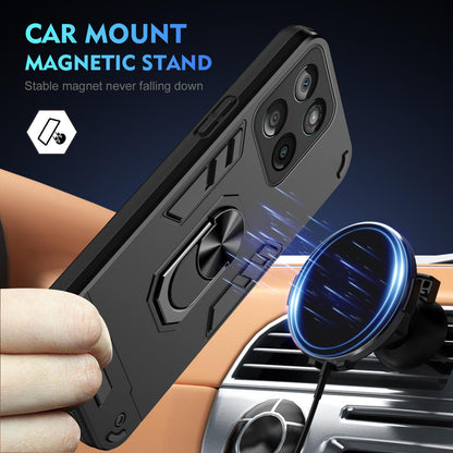 Motorola Edge 60 Fusion Shockproof Metal Ring Holder Phone Case with 360 degrees Rotating Kickstand, Ultra Slim Protective Cover, Raised Camera Guard, PC Silicone Armour Shell, Anti-Scratch Back & Edge Protection