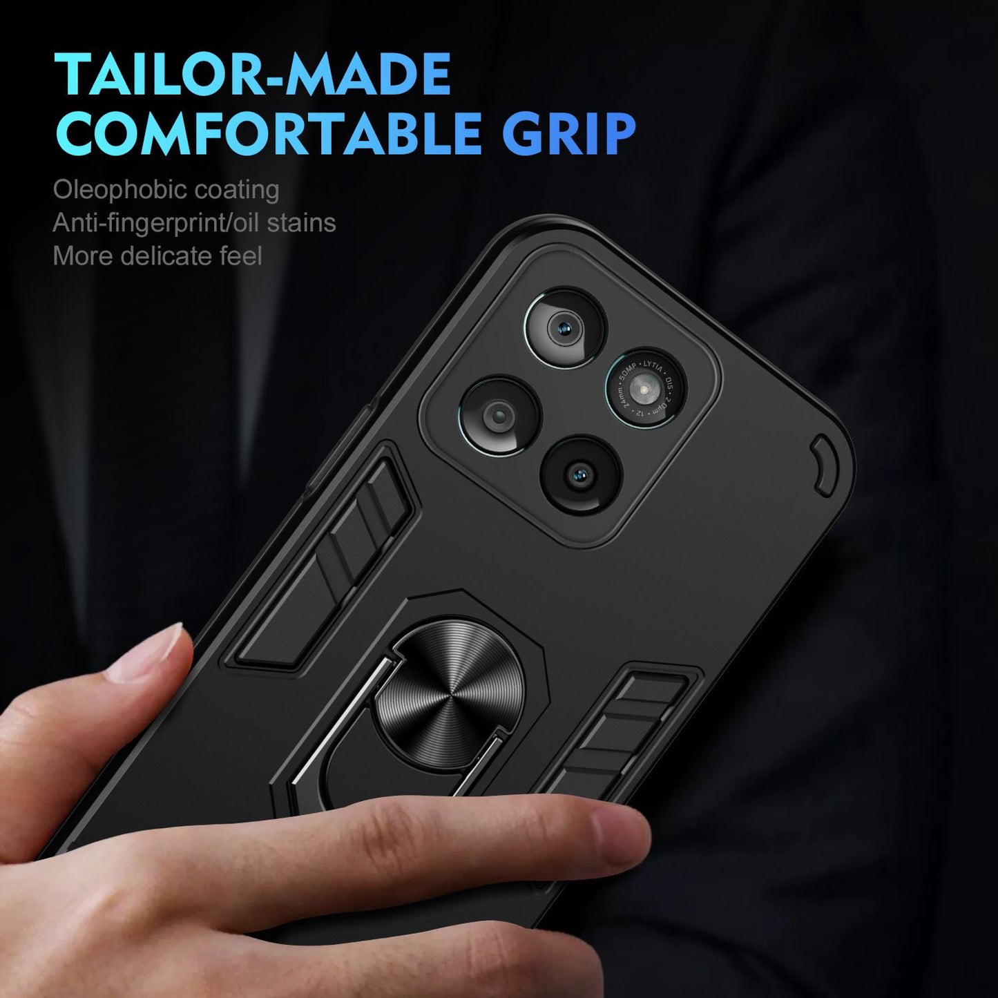 Motorola Edge 60 Fusion Shockproof Metal Ring Holder Phone Case with 360 degrees Rotating Kickstand, Ultra Slim Protective Cover, Raised Camera Guard, PC Silicone Armour Shell, Anti-Scratch Back & Edge Protection
