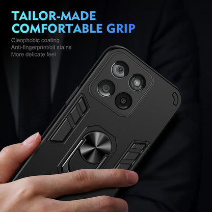 Motorola Edge 60 Fusion Shockproof Metal Ring Holder Phone Case with 360 degrees Rotating Kickstand, Ultra Slim Protective Cover, Raised Camera Guard, PC Silicone Armour Shell, Anti-Scratch Back & Edge Protection