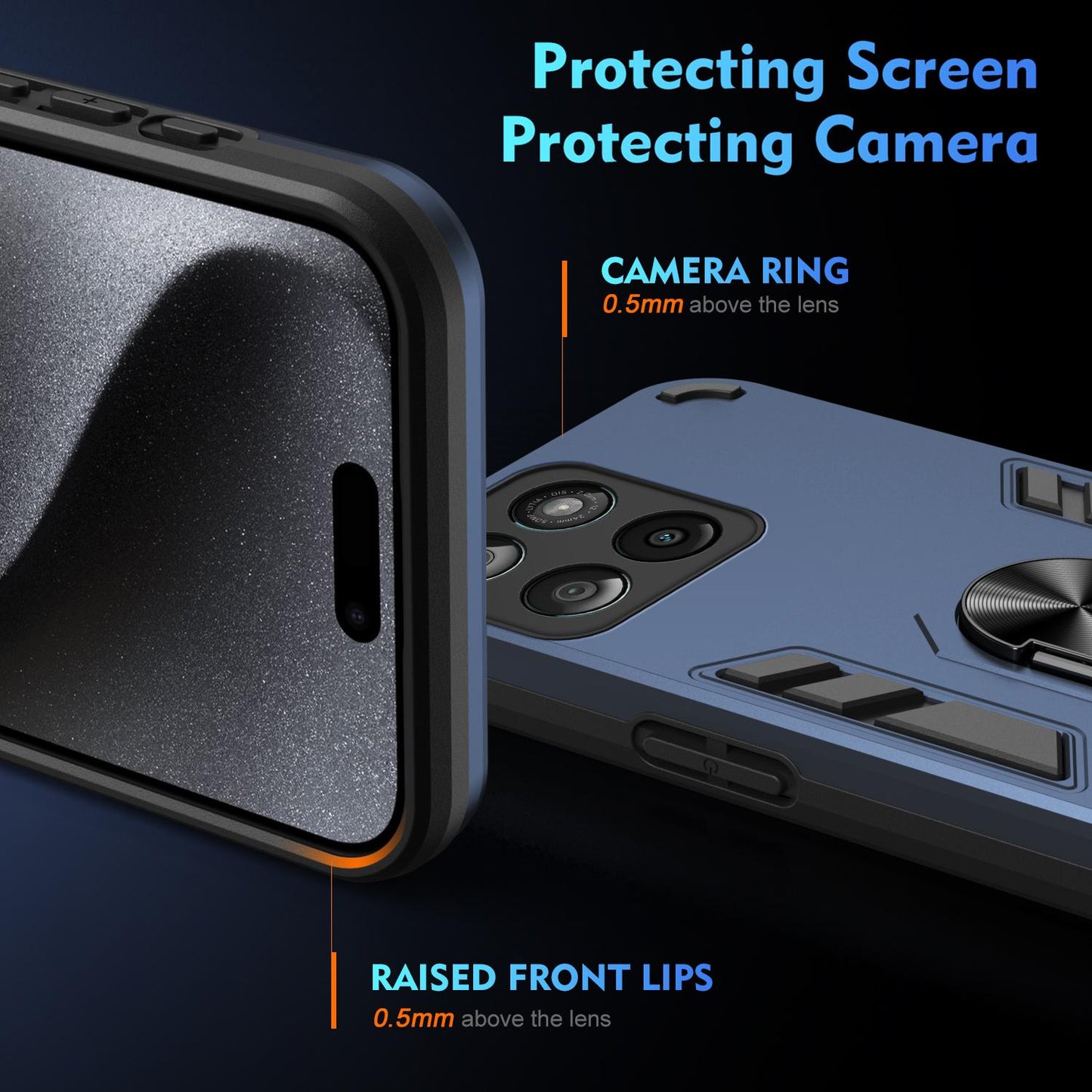 Motorola Edge 60 Fusion Shockproof Metal Ring Holder Phone Case with 360 degrees Rotating Kickstand, Ultra Slim Protective Cover, Raised Camera Guard, PC Silicone Armour Shell, Anti-Scratch Back & Edge Protection