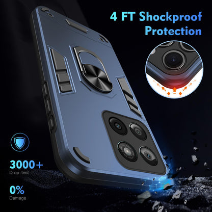 Motorola Edge 60 Fusion Shockproof Metal Ring Holder Phone Case with 360 degrees Rotating Kickstand, Ultra Slim Protective Cover, Raised Camera Guard, PC Silicone Armour Shell, Anti-Scratch Back & Edge Protection
