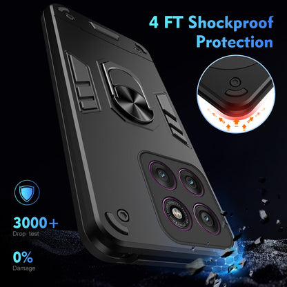 Motorola Edge 60 Pro Shockproof Metal Ring Holder Phone Case with 360 degrees Rotating Kickstand, Ultra Slim Protective Cover, Raised Camera Guard, PC Silicone Armour Shell, Anti-Scratch Back & Edge Protection