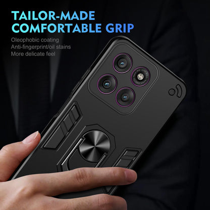 Motorola Edge 60 Pro Shockproof Metal Ring Holder Phone Case with 360 degrees Rotating Kickstand, Ultra Slim Protective Cover, Raised Camera Guard, PC Silicone Armour Shell, Anti-Scratch Back & Edge Protection