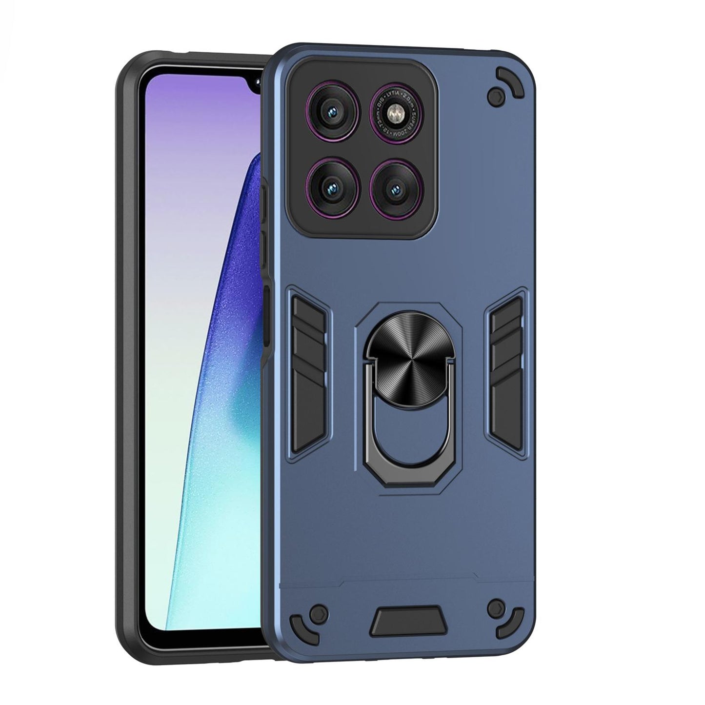Motorola Edge 60 Pro Shockproof Metal Ring Holder Phone Case with 360 degrees Rotating Kickstand, Ultra Slim Protective Cover, Raised Camera Guard, PC Silicone Armour Shell, Anti-Scratch Back & Edge Protection
