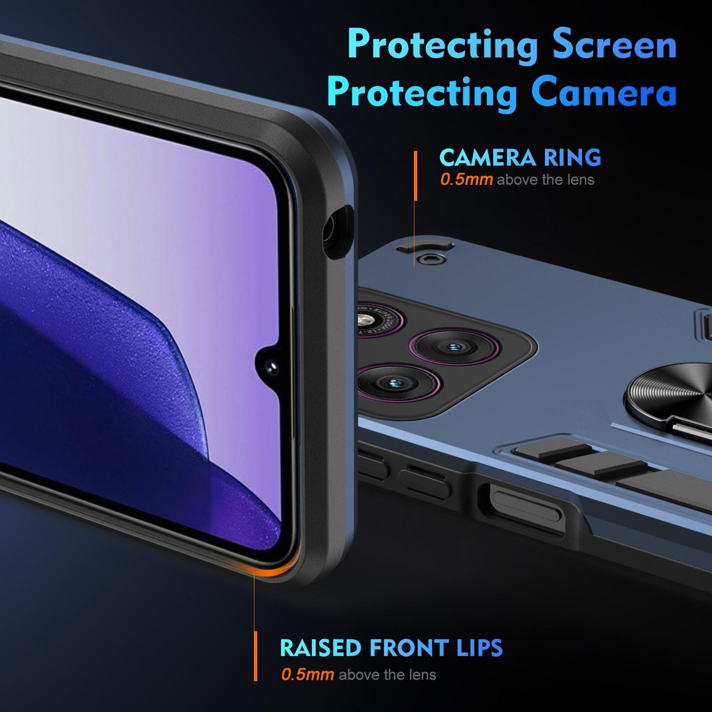 Motorola Edge 60 Pro Shockproof Metal Ring Holder Phone Case with 360 degrees Rotating Kickstand, Ultra Slim Protective Cover, Raised Camera Guard, PC Silicone Armour Shell, Anti-Scratch Back & Edge Protection