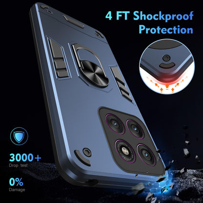 Motorola Edge 60 Pro Shockproof Metal Ring Holder Phone Case with 360 degrees Rotating Kickstand, Ultra Slim Protective Cover, Raised Camera Guard, PC Silicone Armour Shell, Anti-Scratch Back & Edge Protection