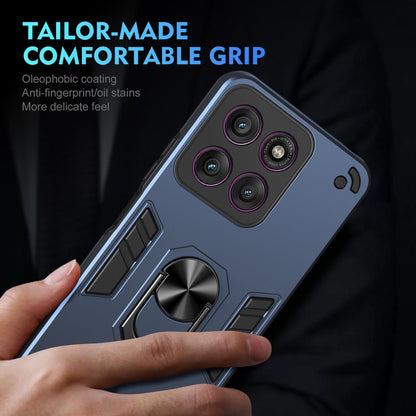 Motorola Edge 60 Pro Shockproof Metal Ring Holder Phone Case with 360 degrees Rotating Kickstand, Ultra Slim Protective Cover, Raised Camera Guard, PC Silicone Armour Shell, Anti-Scratch Back & Edge Protection
