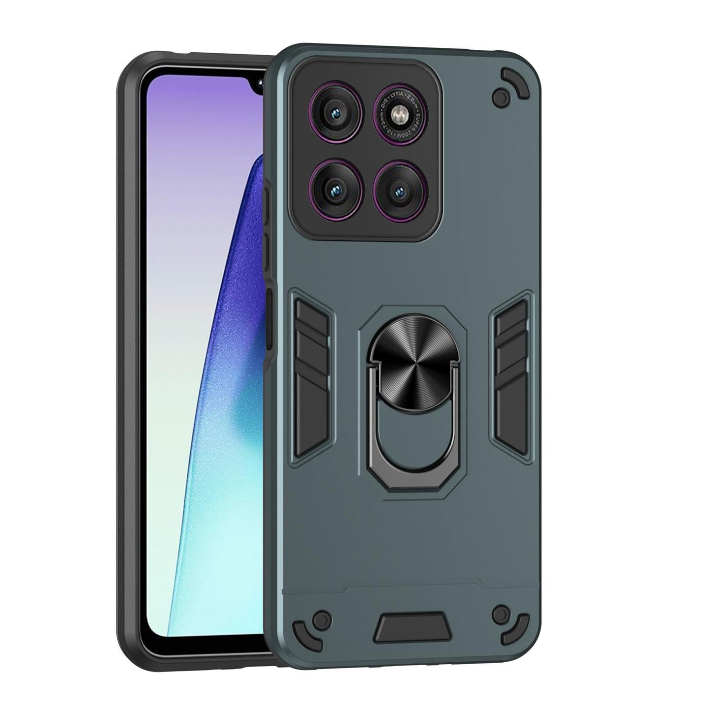 Motorola Edge 60 Pro Shockproof Metal Ring Holder Phone Case with 360 degrees Rotating Kickstand, Ultra Slim Protective Cover, Raised Camera Guard, PC Silicone Armour Shell, Anti-Scratch Back & Edge Protection
