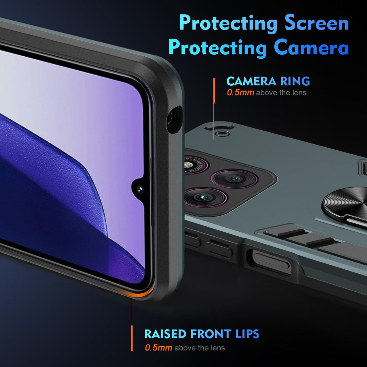 Motorola Edge 60 Pro Shockproof Metal Ring Holder Phone Case with 360 degrees Rotating Kickstand, Ultra Slim Protective Cover, Raised Camera Guard, PC Silicone Armour Shell, Anti-Scratch Back & Edge Protection