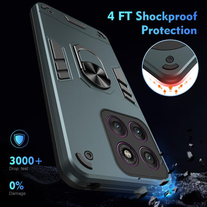 Motorola Edge 60 Pro Shockproof Metal Ring Holder Phone Case with 360 degrees Rotating Kickstand, Ultra Slim Protective Cover, Raised Camera Guard, PC Silicone Armour Shell, Anti-Scratch Back & Edge Protection