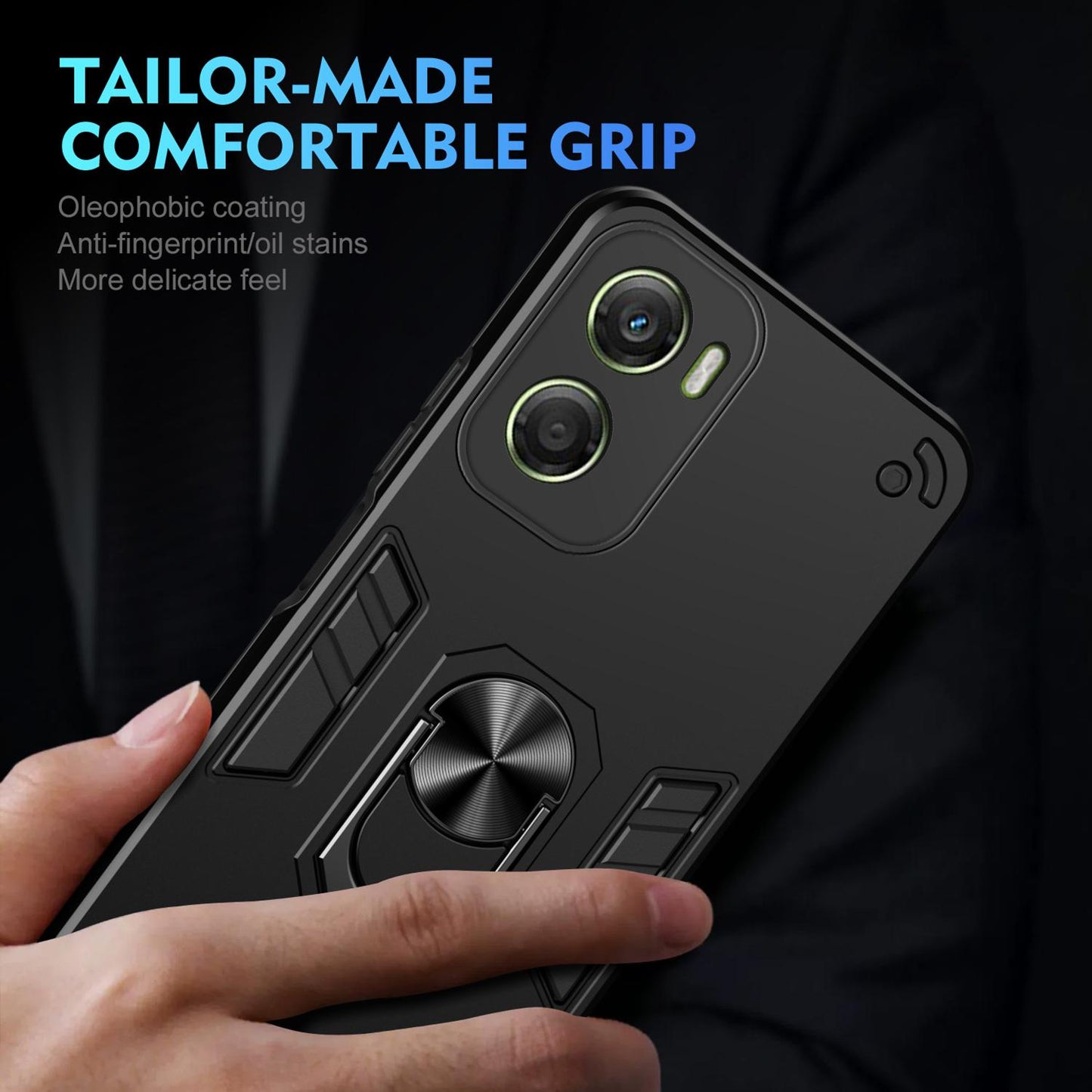 Motorola Moto G06 4G Shockproof Metal Ring Holder Phone Case with 360 degrees Rotating Kickstand, Ultra Slim Protective Cover, Raised Camera Guard, PC Silicone Armour Shell, Anti-Scratch Back & Edge Protection