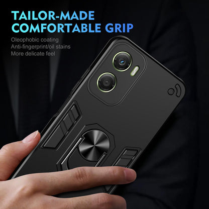 Motorola Moto G06 4G Shockproof Metal Ring Holder Phone Case with 360 degrees Rotating Kickstand, Ultra Slim Protective Cover, Raised Camera Guard, PC Silicone Armour Shell, Anti-Scratch Back & Edge Protection