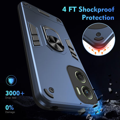 Motorola Moto G06 4G Shockproof Metal Ring Holder Phone Case with 360 degrees Rotating Kickstand, Ultra Slim Protective Cover, Raised Camera Guard, PC Silicone Armour Shell, Anti-Scratch Back & Edge Protection