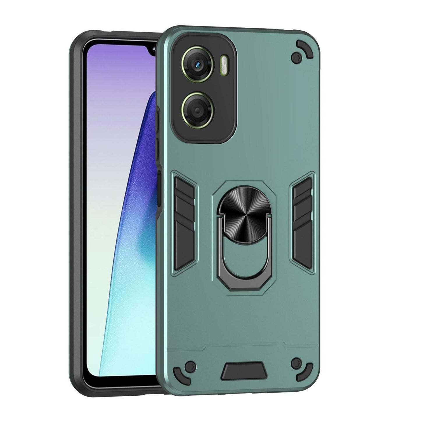 Motorola Moto G06 4G Shockproof Metal Ring Holder Phone Case with 360 degrees Rotating Kickstand, Ultra Slim Protective Cover, Raised Camera Guard, PC Silicone Armour Shell, Anti-Scratch Back & Edge Protection