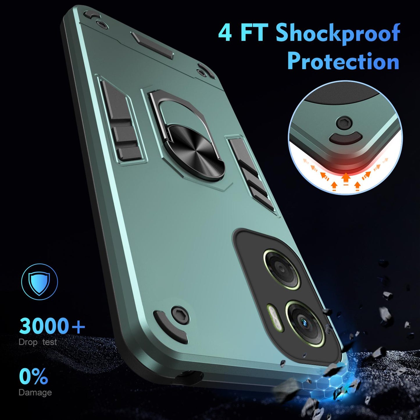 Motorola Moto G06 4G Shockproof Metal Ring Holder Phone Case with 360 degrees Rotating Kickstand, Ultra Slim Protective Cover, Raised Camera Guard, PC Silicone Armour Shell, Anti-Scratch Back & Edge Protection