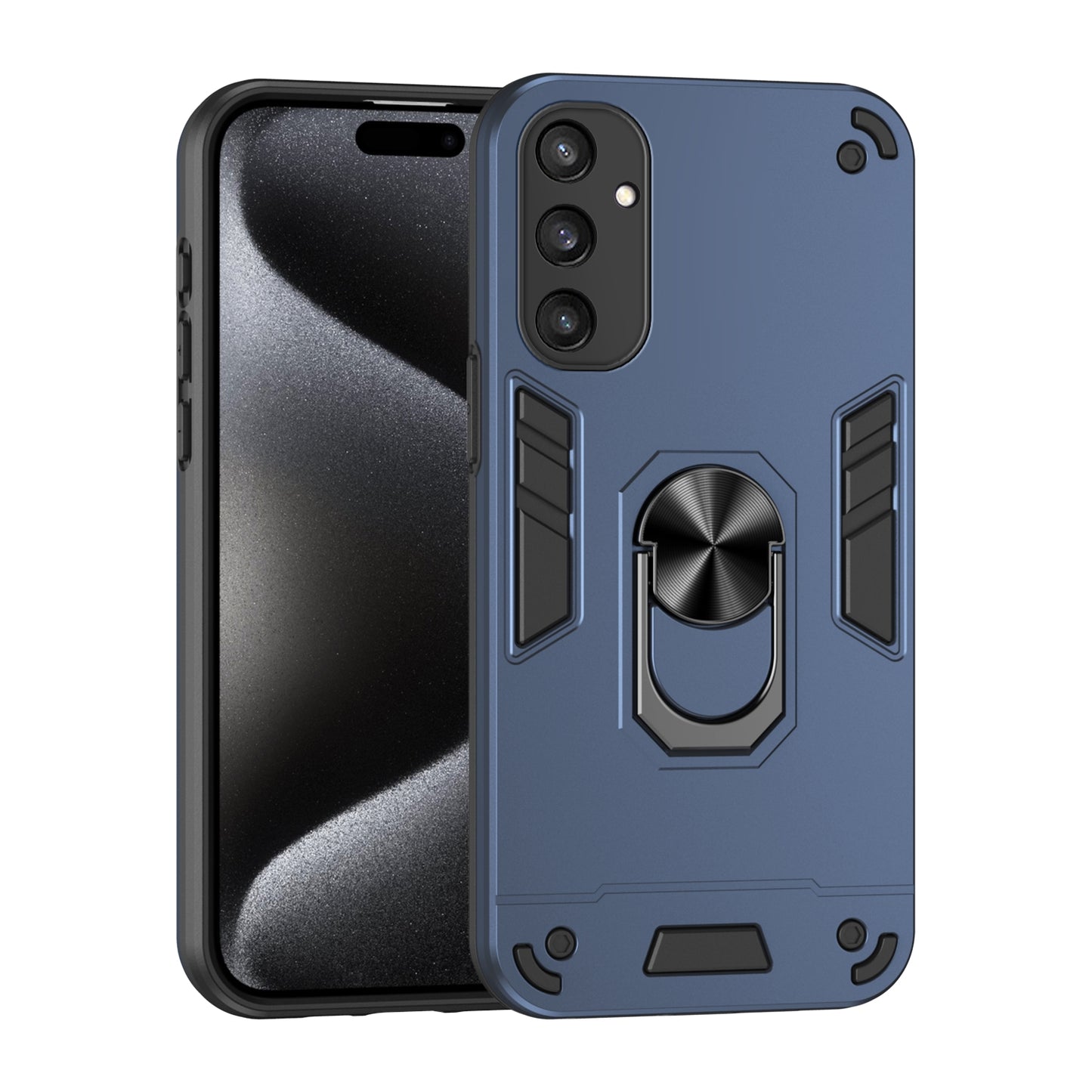 Samsung Galaxy S25 5G Shockproof Metal Ring Holder Phone Case with 360 degrees Rotating Kickstand, Ultra Slim Protective Cover, Raised Camera Guard, PC Silicone Armour Shell, Anti-Scratch Back & Edge Protection