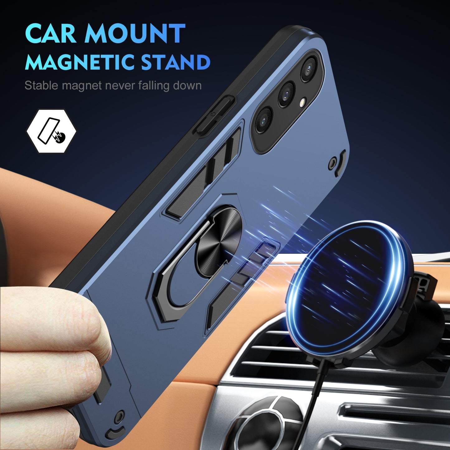 Samsung Galaxy S25 5G Shockproof Metal Ring Holder Phone Case with 360 degrees Rotating Kickstand, Ultra Slim Protective Cover, Raised Camera Guard, PC Silicone Armour Shell, Anti-Scratch Back & Edge Protection