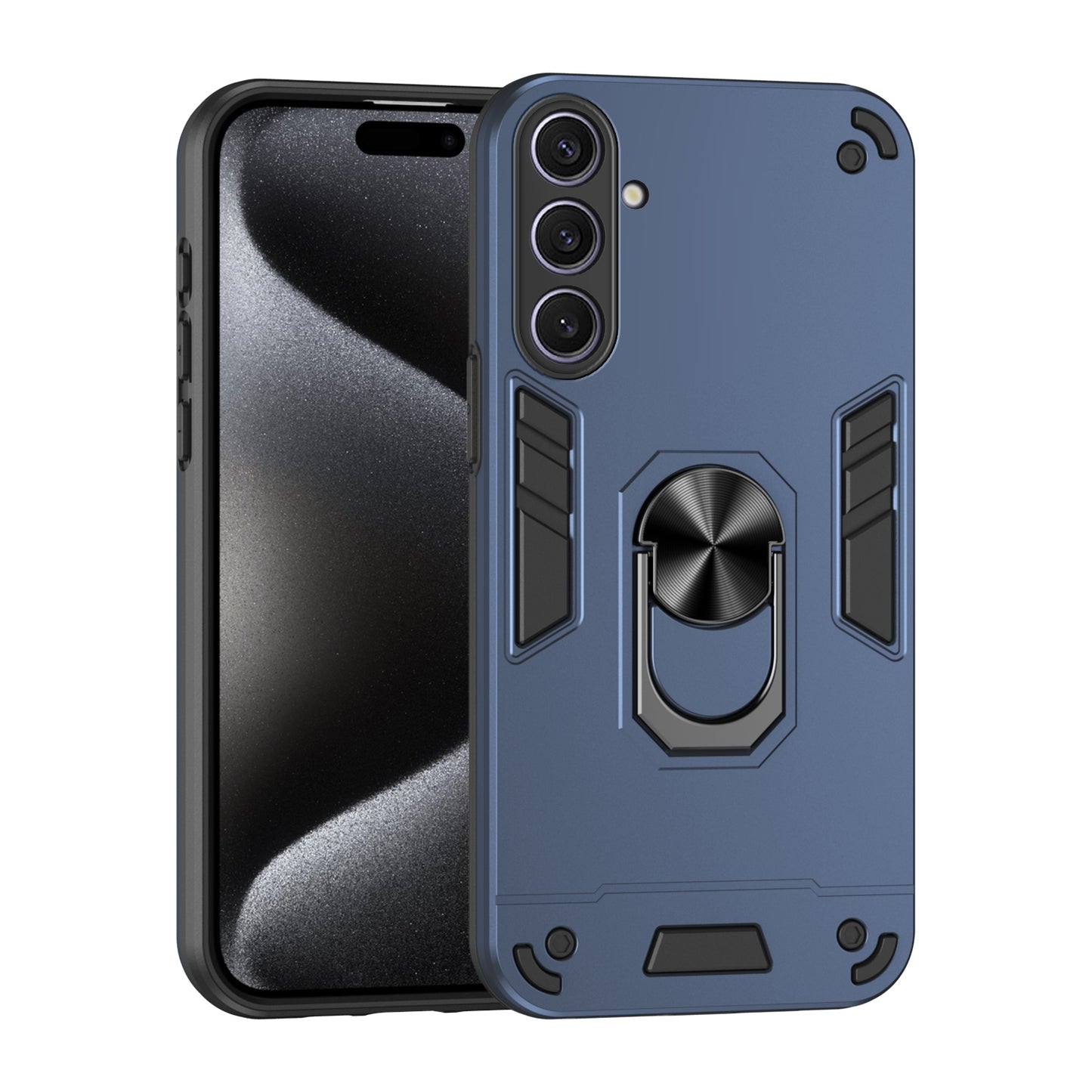 Samsung Galaxy S25+ 5G Shockproof Metal Ring Holder Phone Case with 360 degrees Rotating Kickstand, Ultra Slim Protective Cover, Raised Camera Guard, PC Silicone Armour Shell, Anti-Scratch Back & Edge Protection
