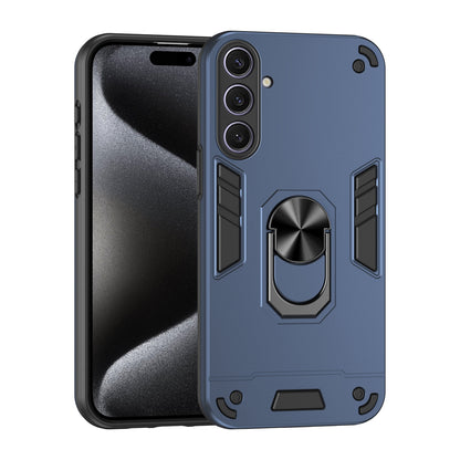 Samsung Galaxy S25+ 5G Shockproof Metal Ring Holder Phone Case with 360 degrees Rotating Kickstand, Ultra Slim Protective Cover, Raised Camera Guard, PC Silicone Armour Shell, Anti-Scratch Back & Edge Protection