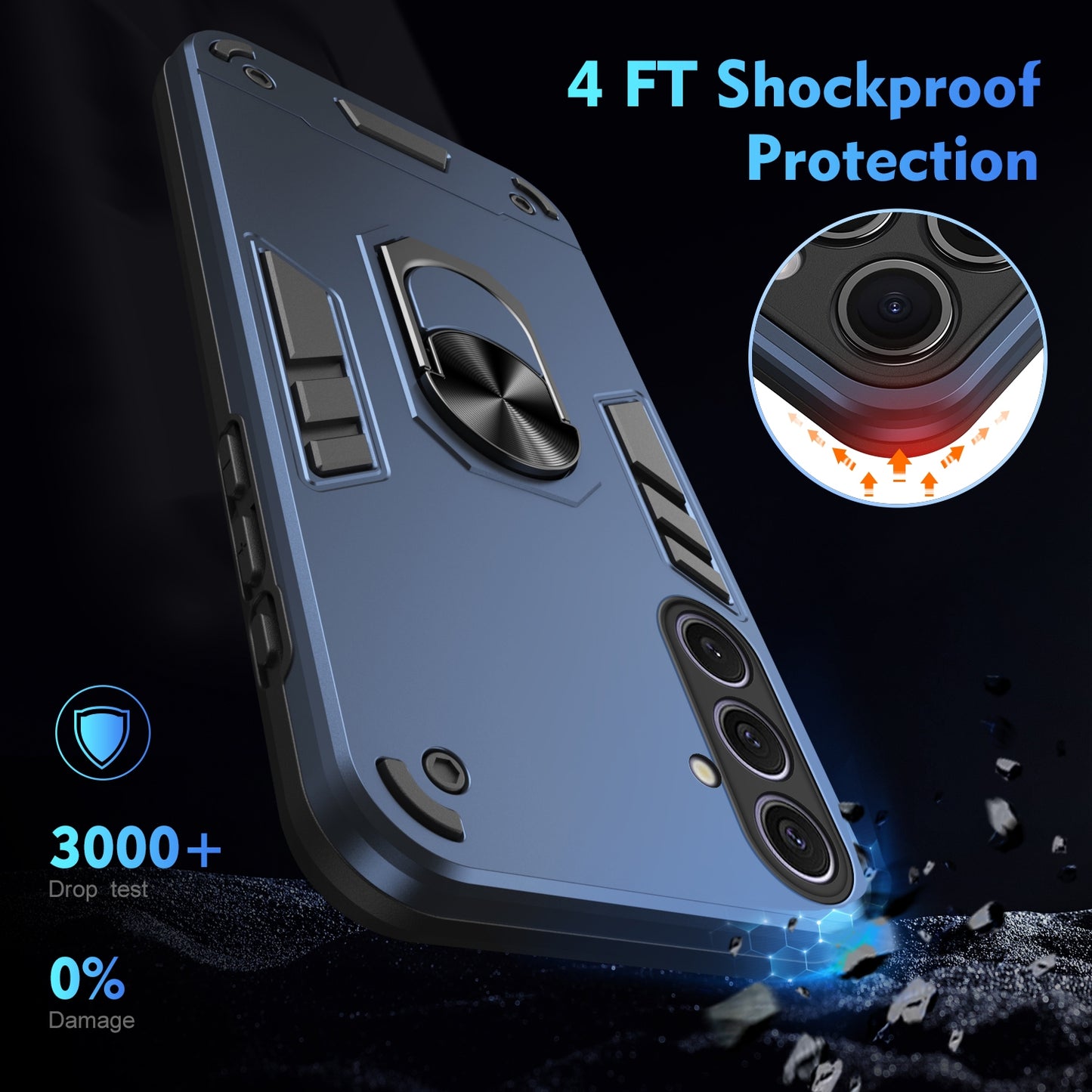Samsung Galaxy S25+ 5G Shockproof Metal Ring Holder Phone Case with 360 degrees Rotating Kickstand, Ultra Slim Protective Cover, Raised Camera Guard, PC Silicone Armour Shell, Anti-Scratch Back & Edge Protection
