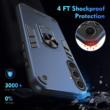 Samsung Galaxy S25+ 5G Shockproof Metal Ring Holder Phone Case with 360 degrees Rotating Kickstand, Ultra Slim Protective Cover, Raised Camera Guard, PC Silicone Armour Shell, Anti-Scratch Back & Edge Protection