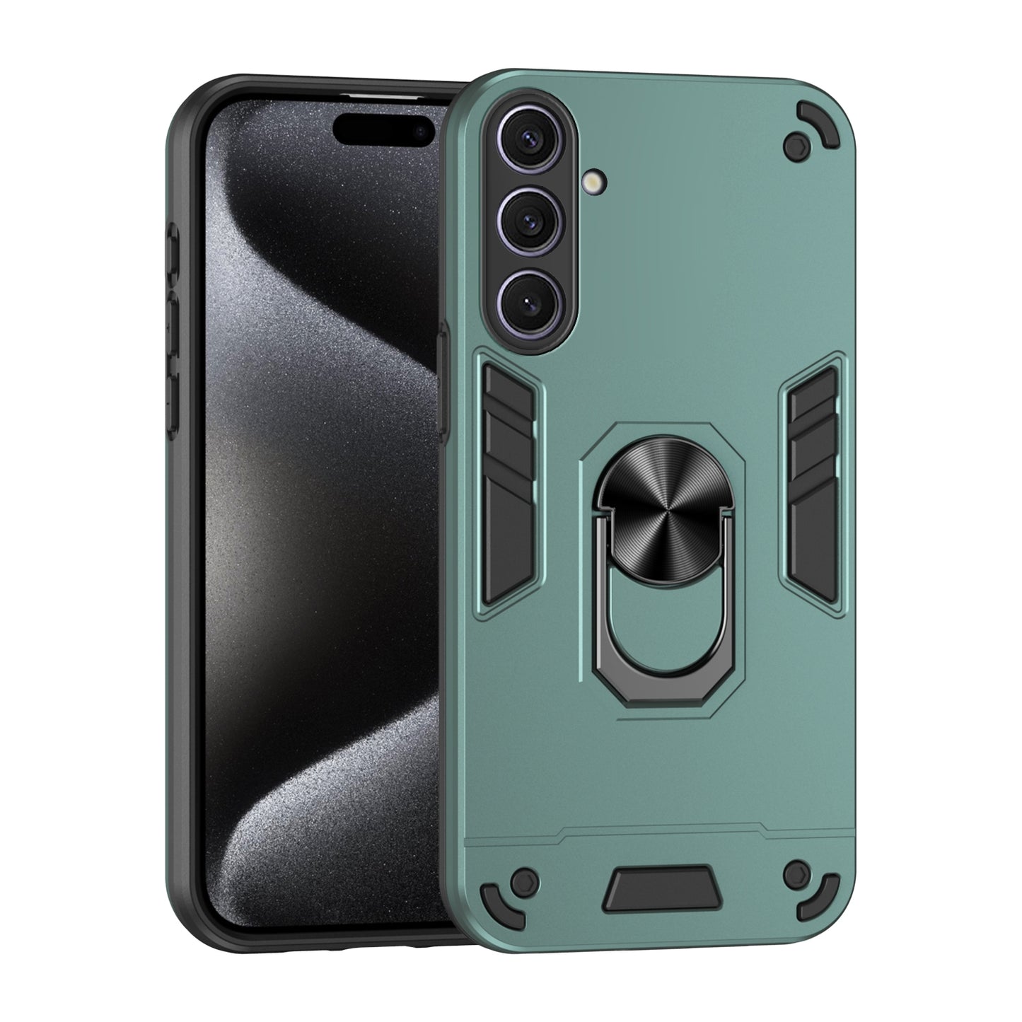 Samsung Galaxy S25+ 5G Shockproof Metal Ring Holder Phone Case with 360 degrees Rotating Kickstand, Ultra Slim Protective Cover, Raised Camera Guard, PC Silicone Armour Shell, Anti-Scratch Back & Edge Protection