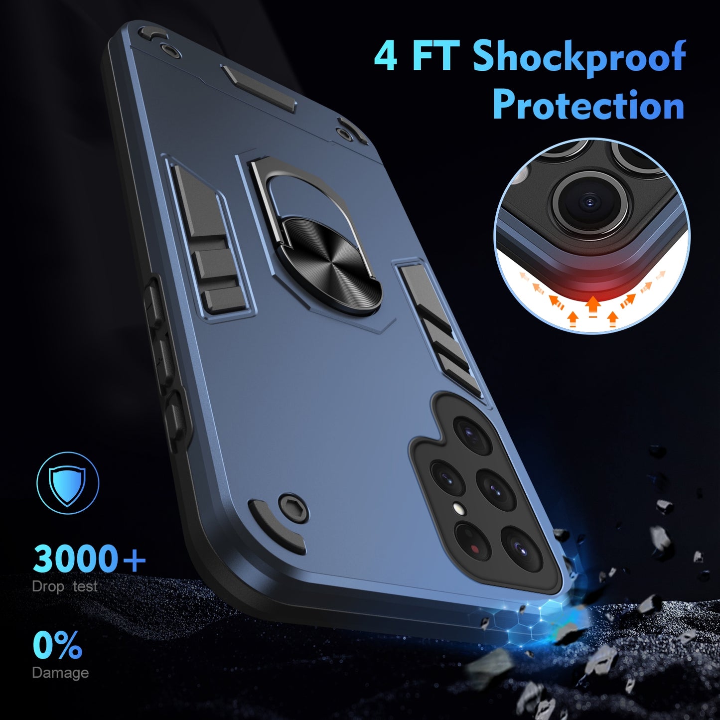 Samsung Galaxy S25 Ultra 5G Shockproof Metal Ring Holder Phone Case with 360 degrees Rotating Kickstand, Ultra Slim Protective Cover, Raised Camera Guard, PC Silicone Armour Shell, Anti-Scratch Back & Edge Protection