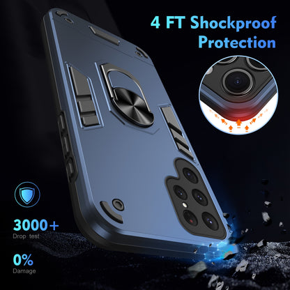 Samsung Galaxy S25 Ultra 5G Shockproof Metal Ring Holder Phone Case with 360 degrees Rotating Kickstand, Ultra Slim Protective Cover, Raised Camera Guard, PC Silicone Armour Shell, Anti-Scratch Back & Edge Protection