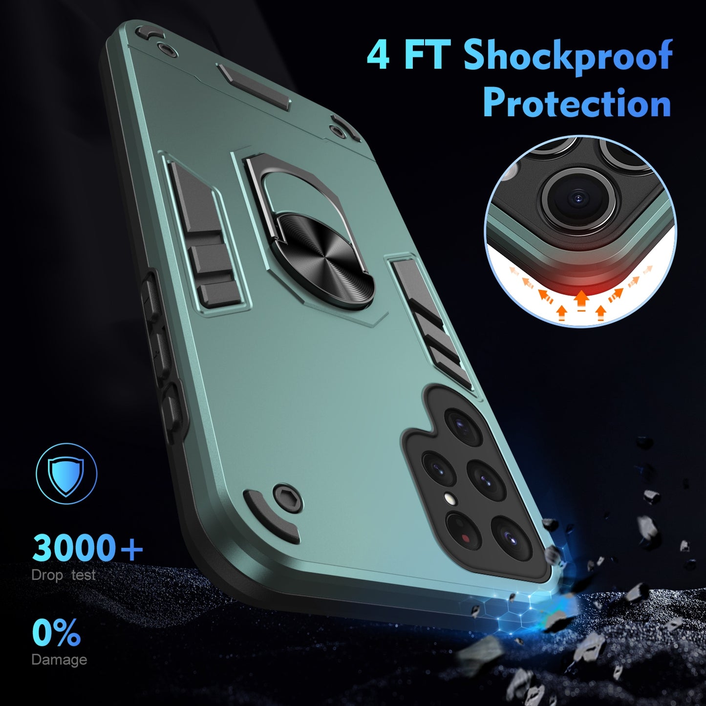 Samsung Galaxy S25 Ultra 5G Shockproof Metal Ring Holder Phone Case with 360 degrees Rotating Kickstand, Ultra Slim Protective Cover, Raised Camera Guard, PC Silicone Armour Shell, Anti-Scratch Back & Edge Protection