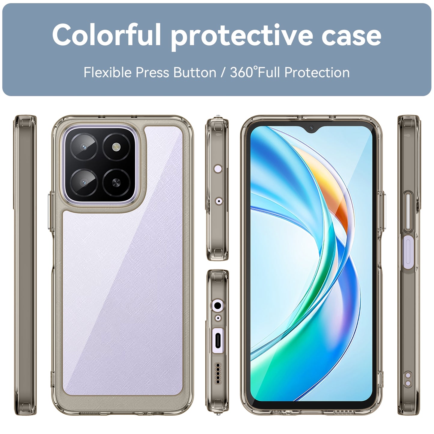 Honor X5b Plus Acrylic Hybrid TPU Protective Phone Case, Colourful Series Shockproof Cover