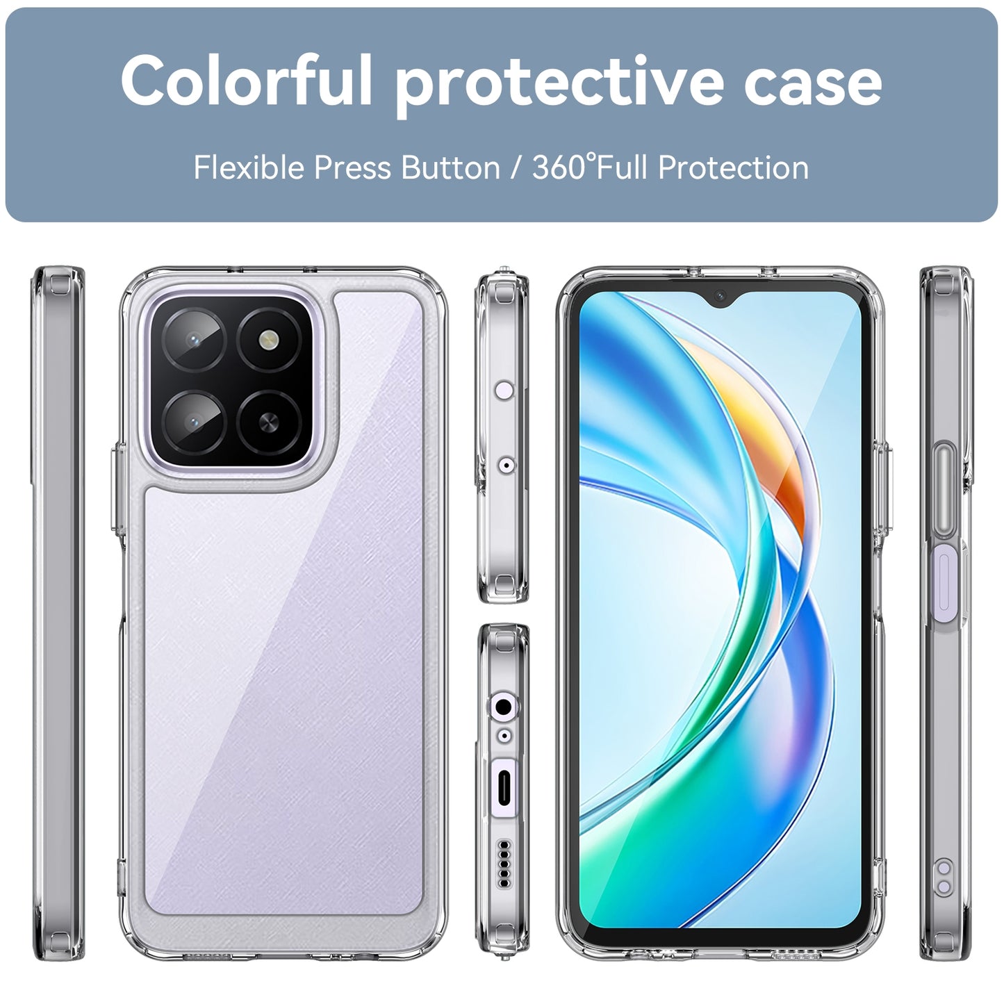 Honor X5b Plus Acrylic Hybrid TPU Protective Phone Case, Colourful Series Shockproof Cover
