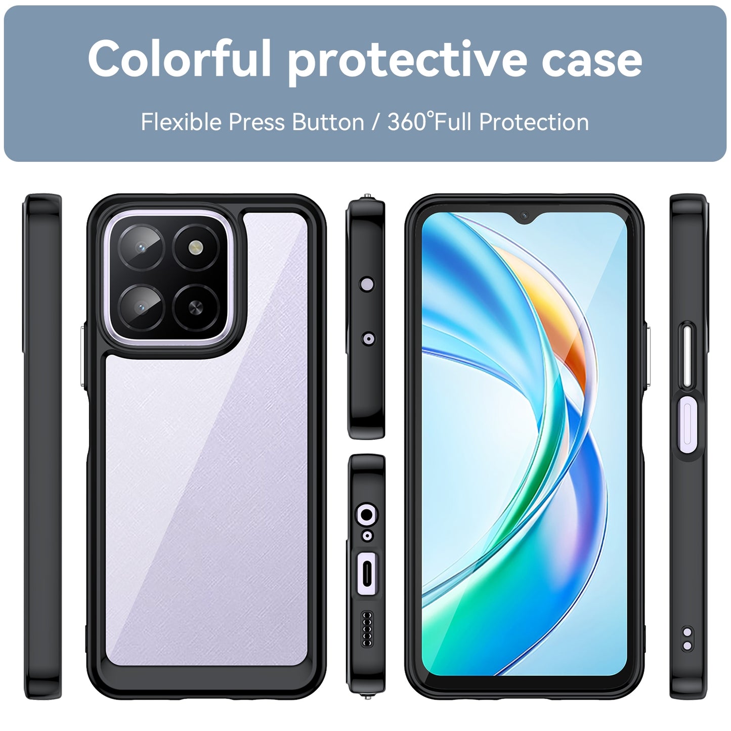 Honor X6b Acrylic Hybrid TPU Protective Phone Case, Colourful Series Shockproof Cover