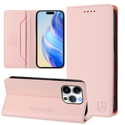 Apple iPhone 16 Pro Max Dual-Folded Magnetic Suction RFID Blocking PU Leather Wallet Phone Case with Card Slots, Cash Pocket, Kickstand, Full Protective Flip Cover